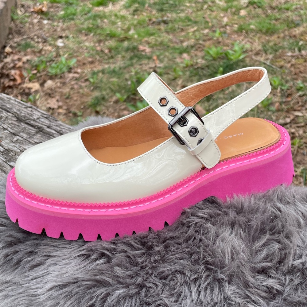 New Marc Nolan Luna Cream/Pink Leather Mary Jane Lug Slingbacks Size 5 - Picture 12 of 15